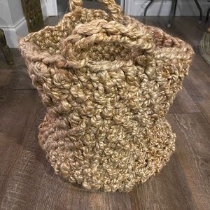 Handwoven Tan Storage Basket with handles